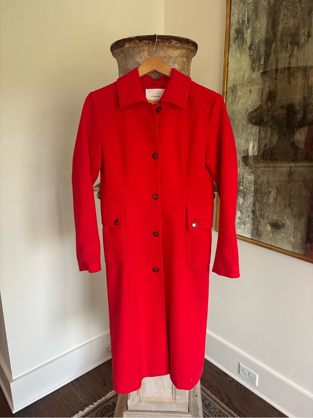 Anthropologie Red Long Tailored Coat Jacket